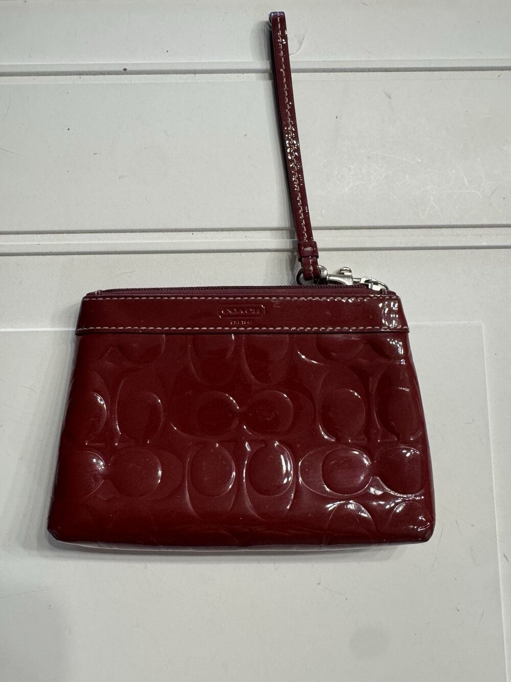 Coach Wristlet Wallet Signature Patent Gloss Red Raised Logo Coin Purse